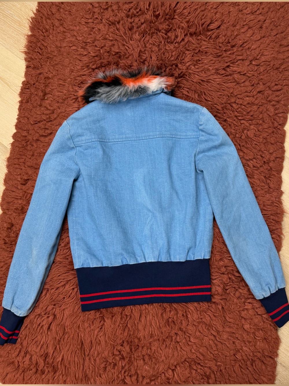 Harvey Faircloth designer denim bomber Jean jacket faux fur collar size XS - Picture 12 of 16